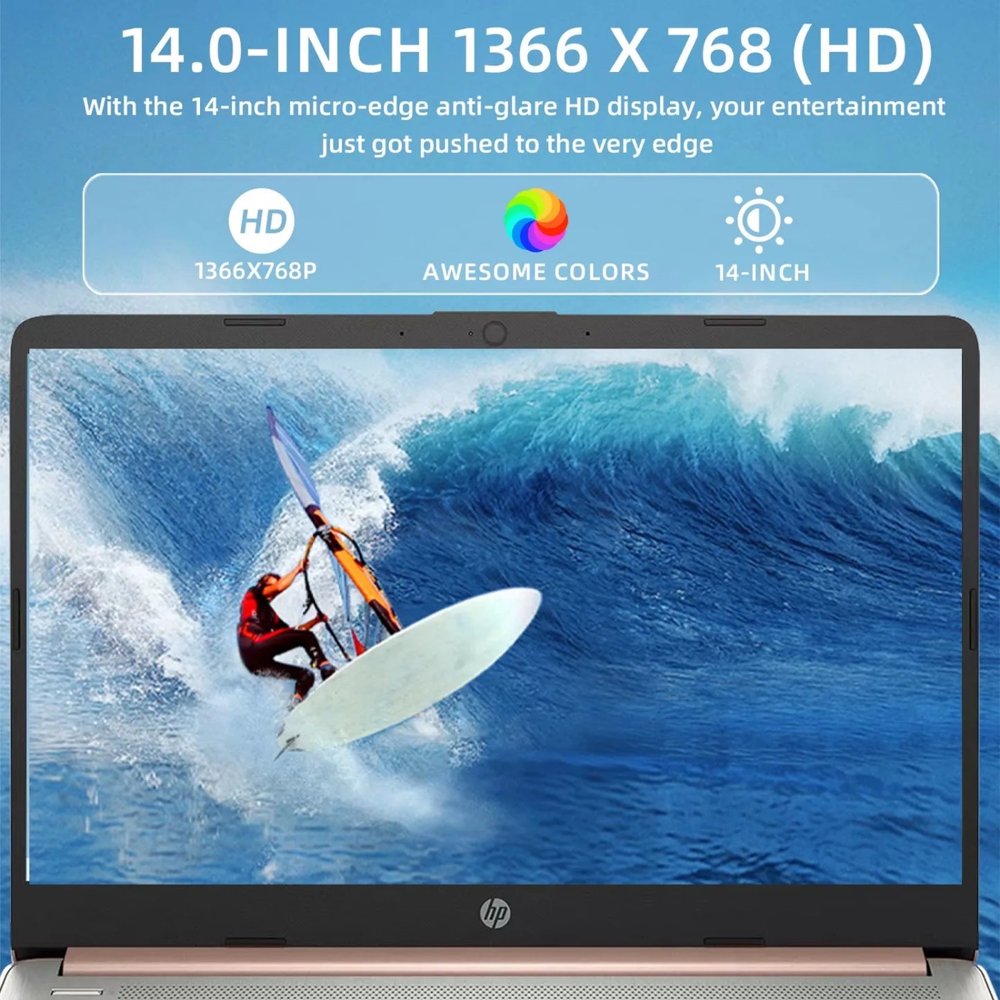 HP 14" Business Laptop,Intel Celeron N4120,16GB RAM,384GB Storage(128GB eMMC+256GB SD Card),Windows 11 Home