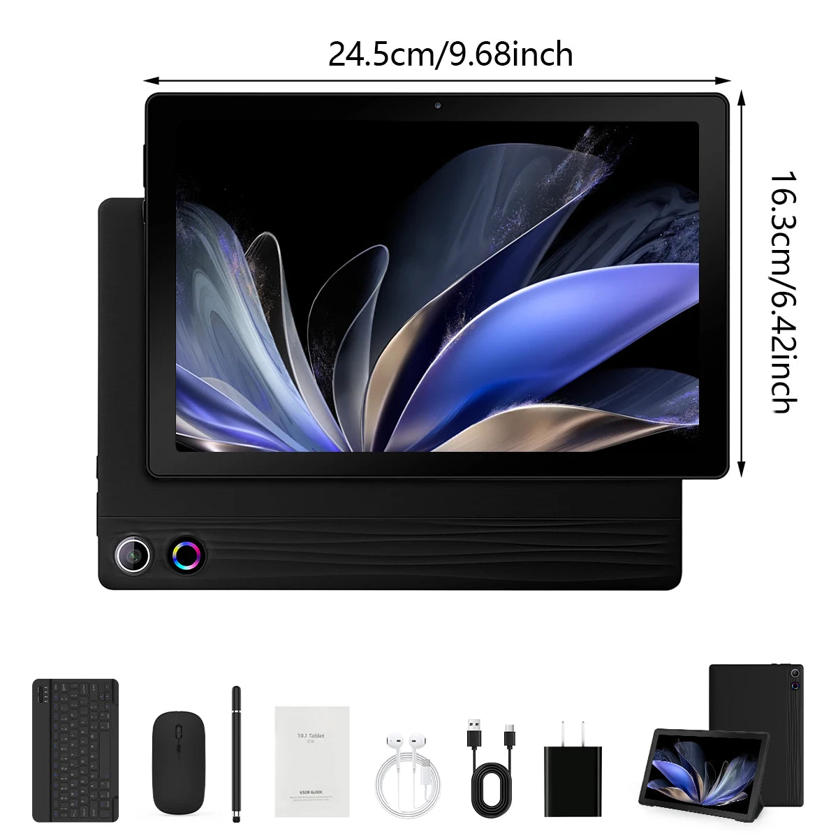 A10L 10 Inch Tablet Android 14 12GB RAM 64GB ROM 1TB Expand WiFi 6 Face Unlock HD IPS Screen Keyboard Mouse Stylus Headphones