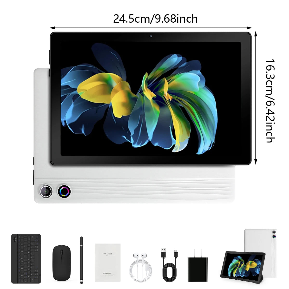 A10L 10 Inch Tablet Android 14 12GB RAM 64GB ROM 1TB Expand WiFi 6 Face Unlock HD IPS Screen Keyboard Mouse Stylus Headphones