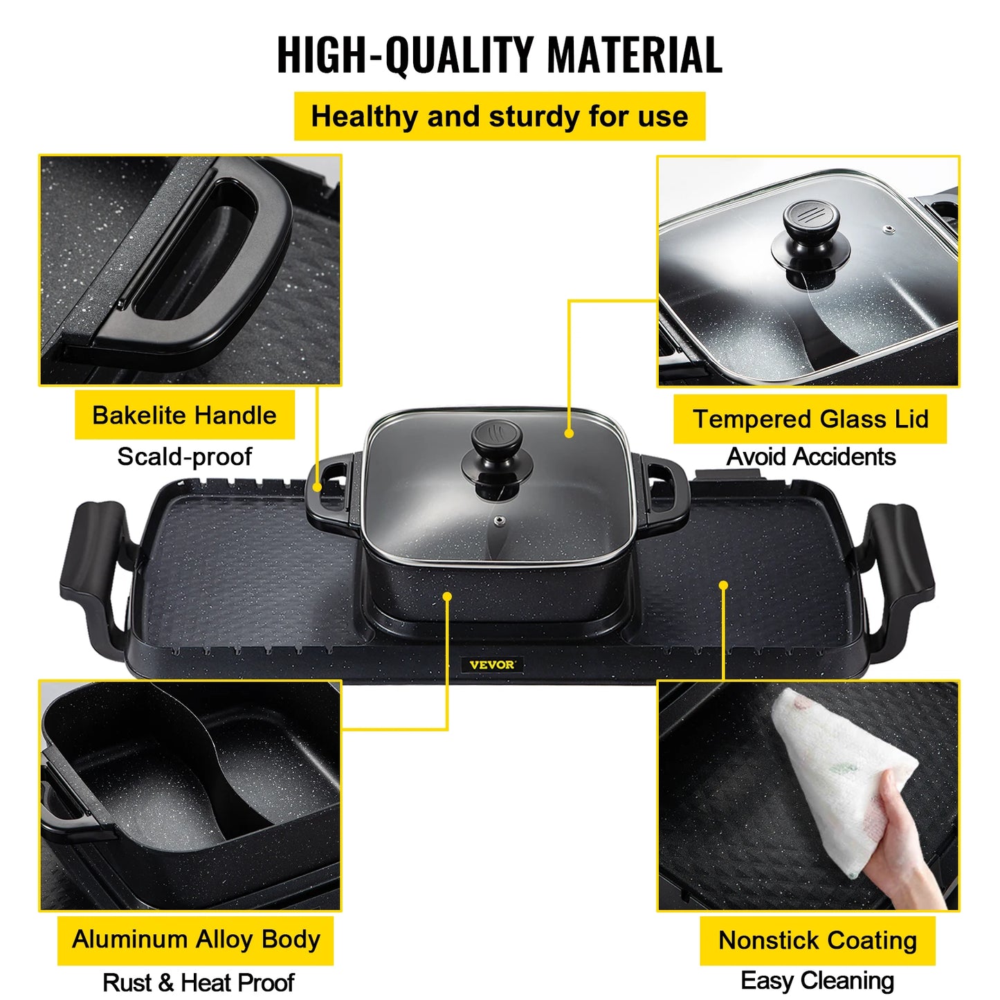 2in1 Electric BBQ Pan Grill Hot Pot Multifunction Home Portable Smokeless Nonstick Detachable Hot Pot Barbecue Plate
