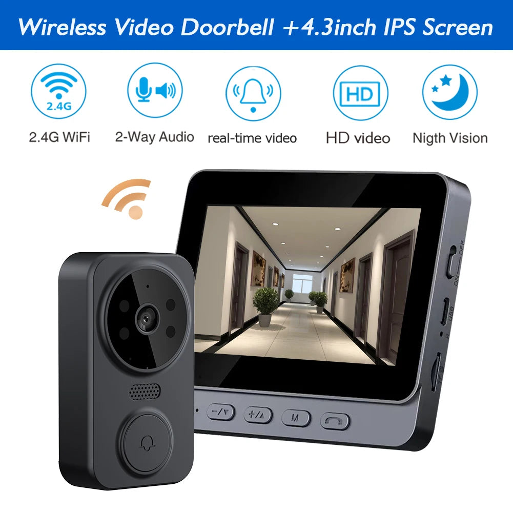Wireless wireless smart video doorbell,Wireless intercom,Real-time notification,Two-way HD camera,Night vision monitor HD camera