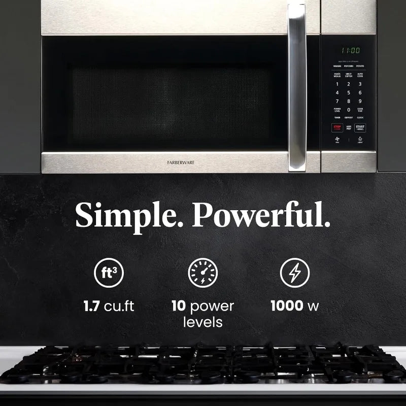 Farberware Over-the-Range Microwave Oven, 1.7 Cu. Ft. - 1000W - Auto Reheat,Multi-Stage Cooking,Melt/Soften Feature,Safety Lock