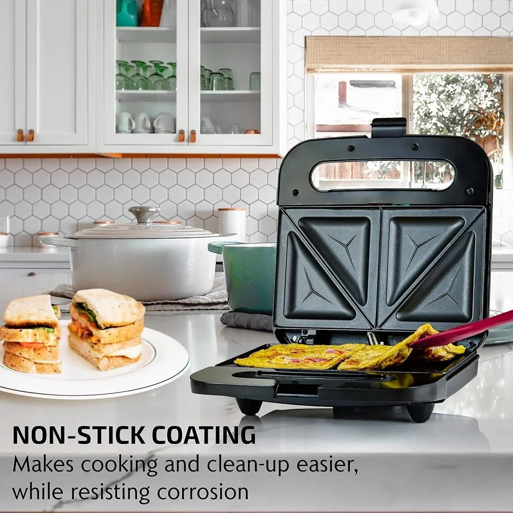 Electric Sandwich Maker Non-Stick Plates Indicator Lights Cool Touch Handle Space-Saving Design Easy Clean Perfect Dorms
