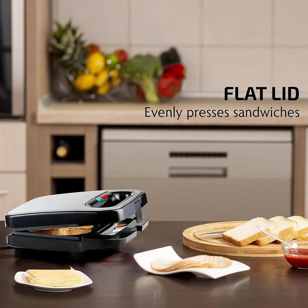Electric Sandwich Maker Non-Stick Plates Indicator Lights Cool Touch Handle Space-Saving Design Easy Clean Perfect Dorms