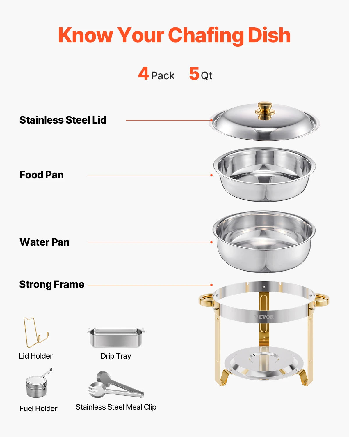 4 Pack Chafing Dish Buffet Set Stainless Steel Chafer with 4 Full Size Pan Round Catering Warmer Server for Party Banquets