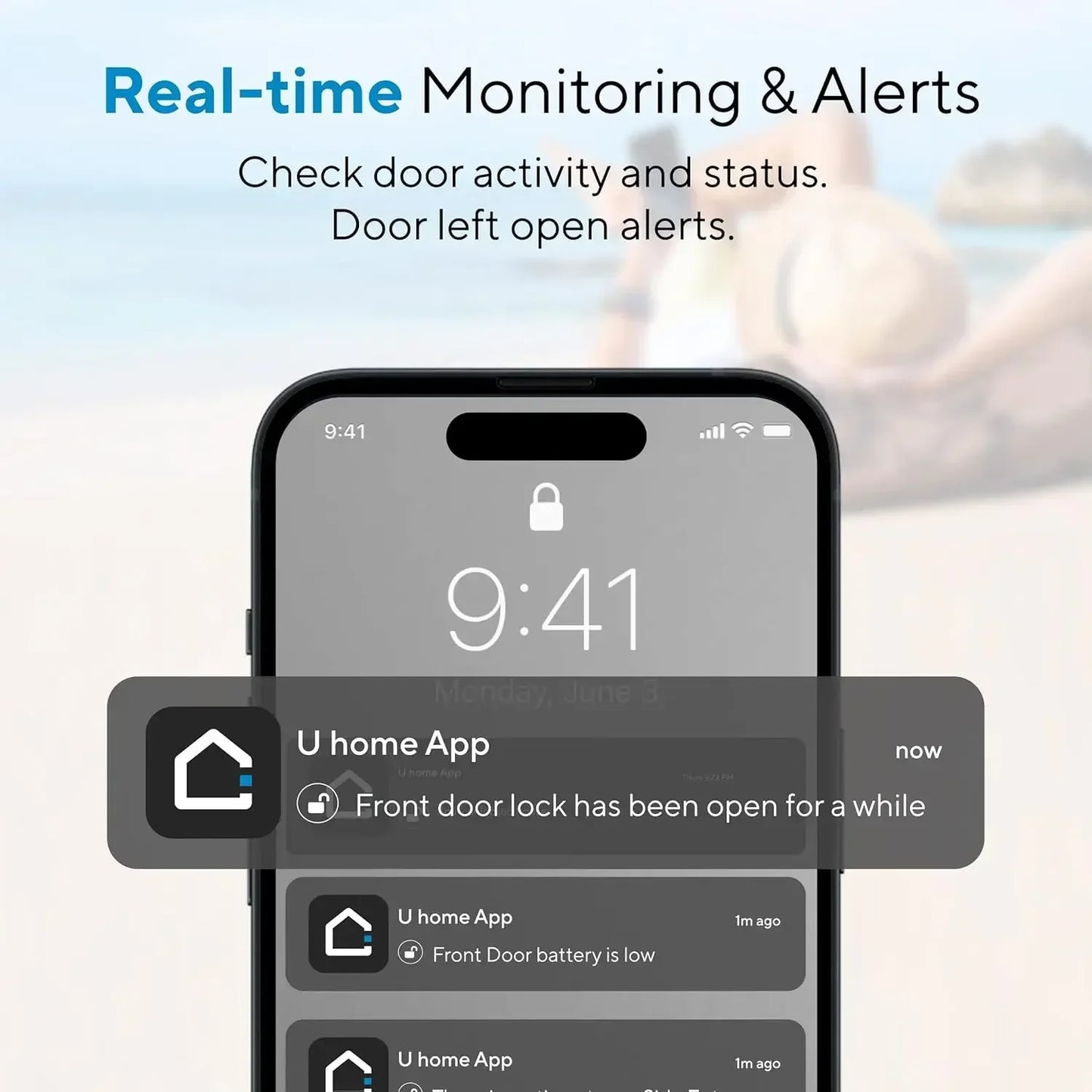 Smart Lock U-Bolt WiFi,Built-in WiFi Smart Door Lock with Door Sensor, Voice Control with Alexa, App Remote Access, Share Access