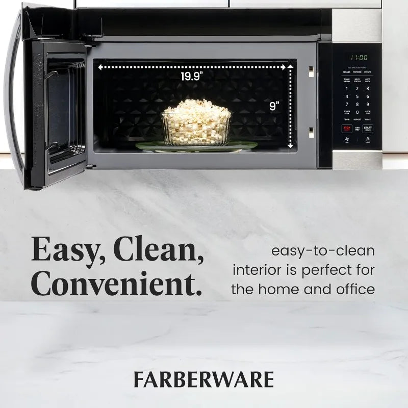 Farberware Over-the-Range Microwave Oven, 1.7 Cu. Ft. - 1000W - Auto Reheat,Multi-Stage Cooking,Melt/Soften Feature,Safety Lock