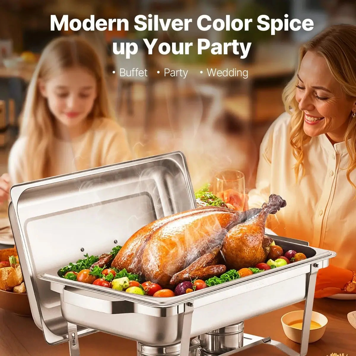 8QT Rectangle Chafing Dish 2/4/6 Packs w/ Full Size Pans Buffet Catering Warmer Server Folding Stand Fuel Holder Tray