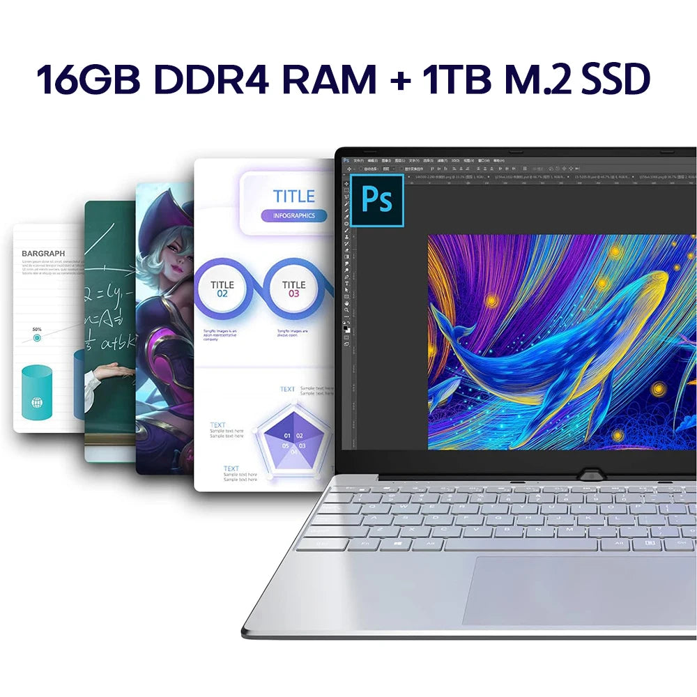 Xiaman 15.6" Laptop Computer intel Pentium 7505 Windows 11 Dual Core Laptops Portable PC Gamer Notebook with Fingerprint Unlock