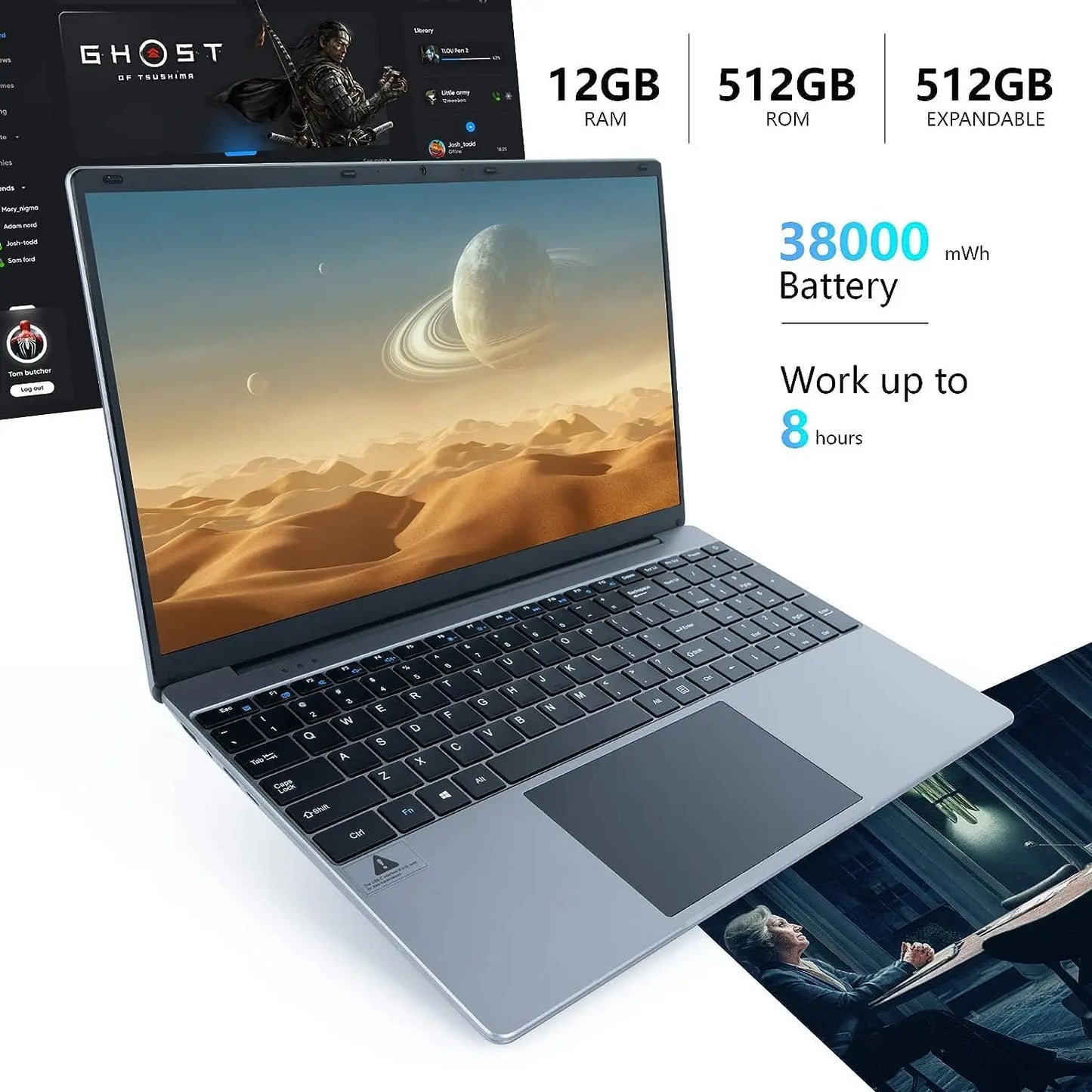 LT1504 15.6" Laptop Intel N5095 Processor 12GB RAM 512GB SSD IPS Display 1920x1080 Windows 11 38000mWh Battery Computer Notebook