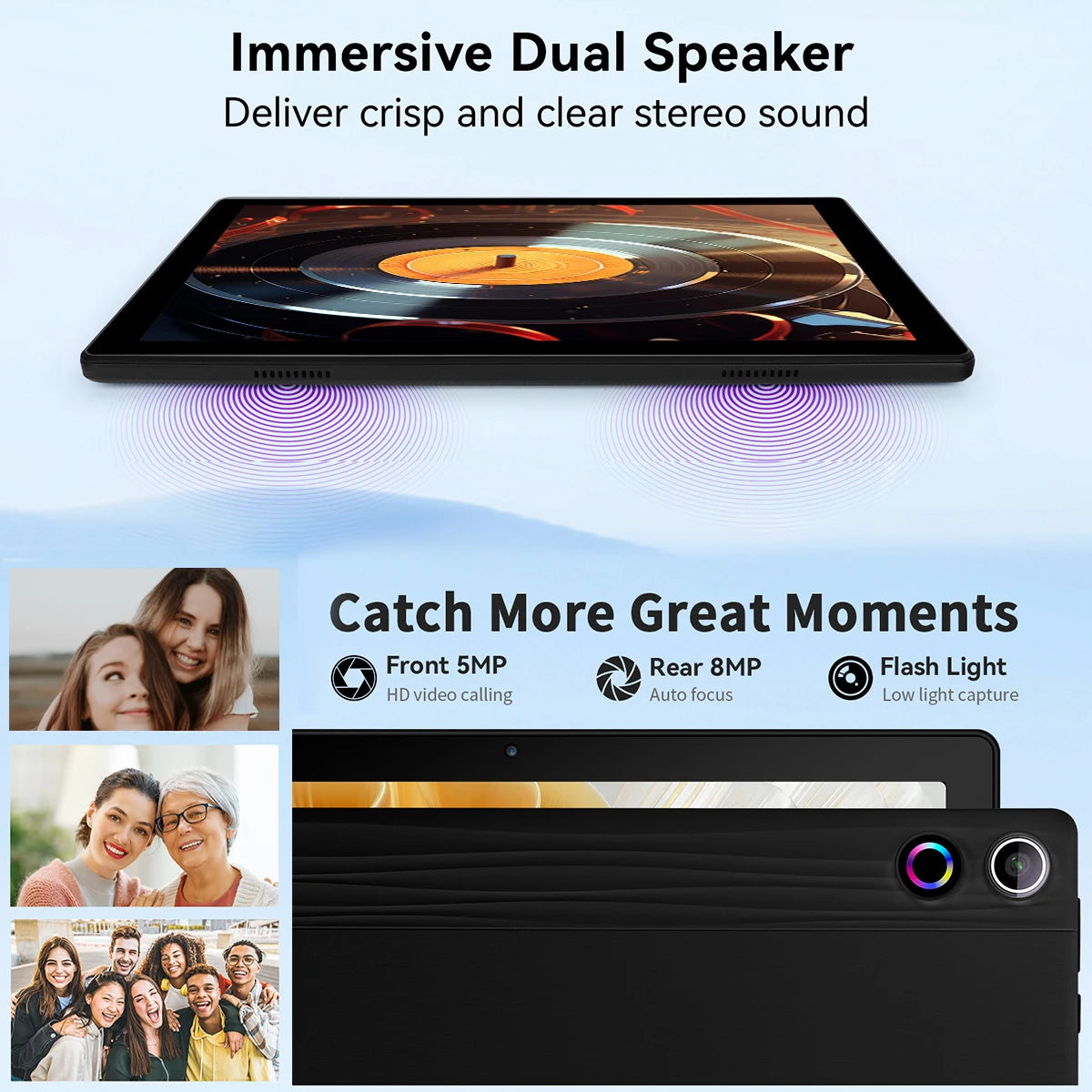 A10L 10 Inch Tablet Android 14 12GB RAM 64GB ROM 1TB Expand WiFi 6 Face Unlock HD IPS Screen Keyboard Mouse Stylus Headphones