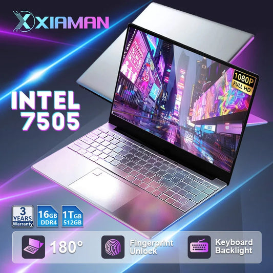 Xiaman 15.6" Laptop Computer intel Pentium 7505 Windows 11 Dual Core Laptops Portable PC Gamer Notebook with Fingerprint Unlock