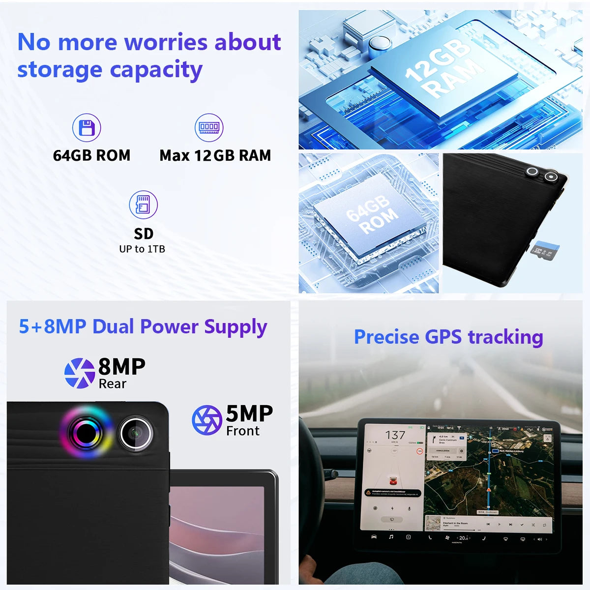 A10L 10 Inch Tablet Android 14 12GB RAM 64GB ROM 1TB Expand WiFi 6 Face Unlock HD IPS Screen Keyboard Mouse Stylus Headphones