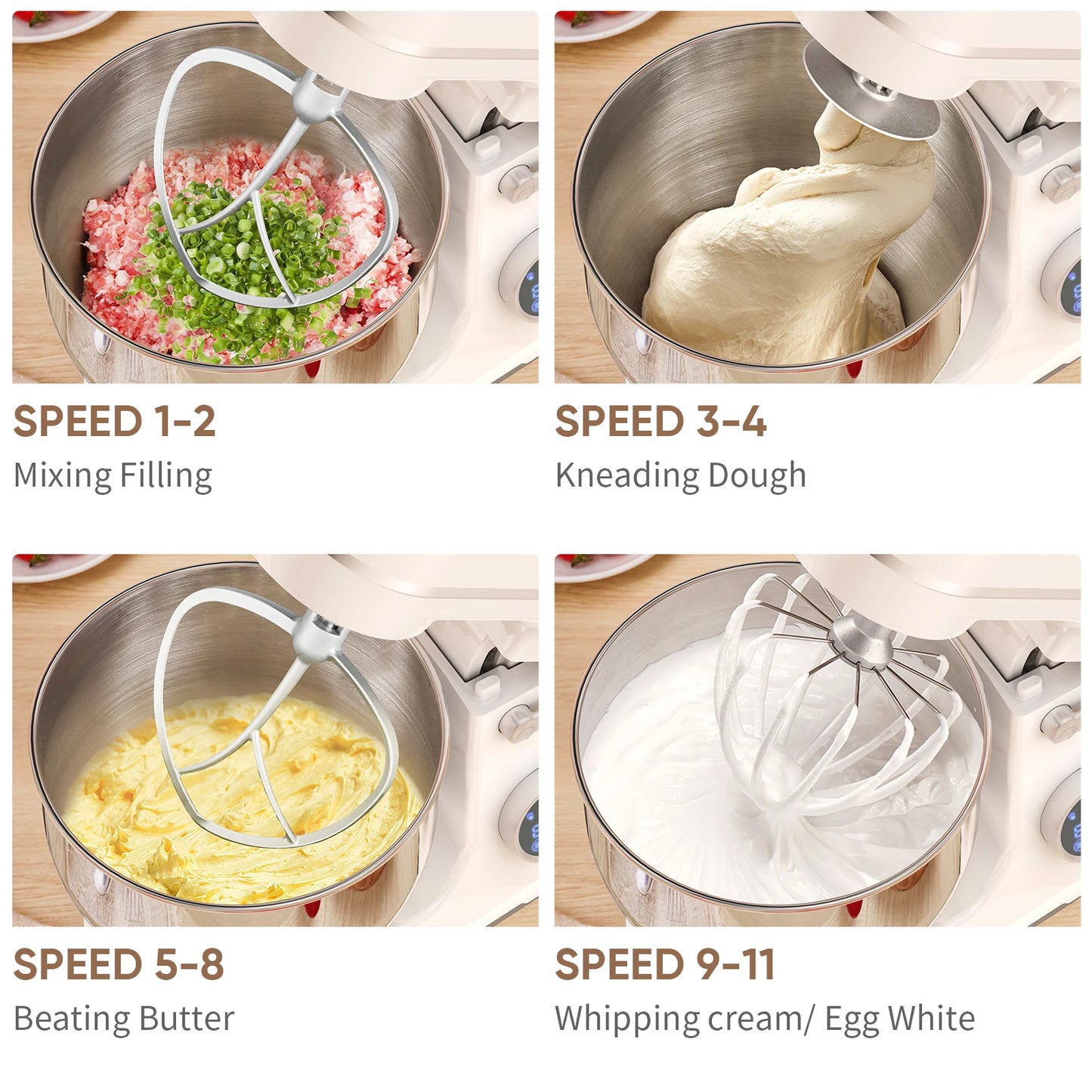 Kitchen Food Stand Mixer, 1200W 11-Speeds DC Motor, Digital OLED Screen, Electric Food Mixer with Dough Hook, Whisk