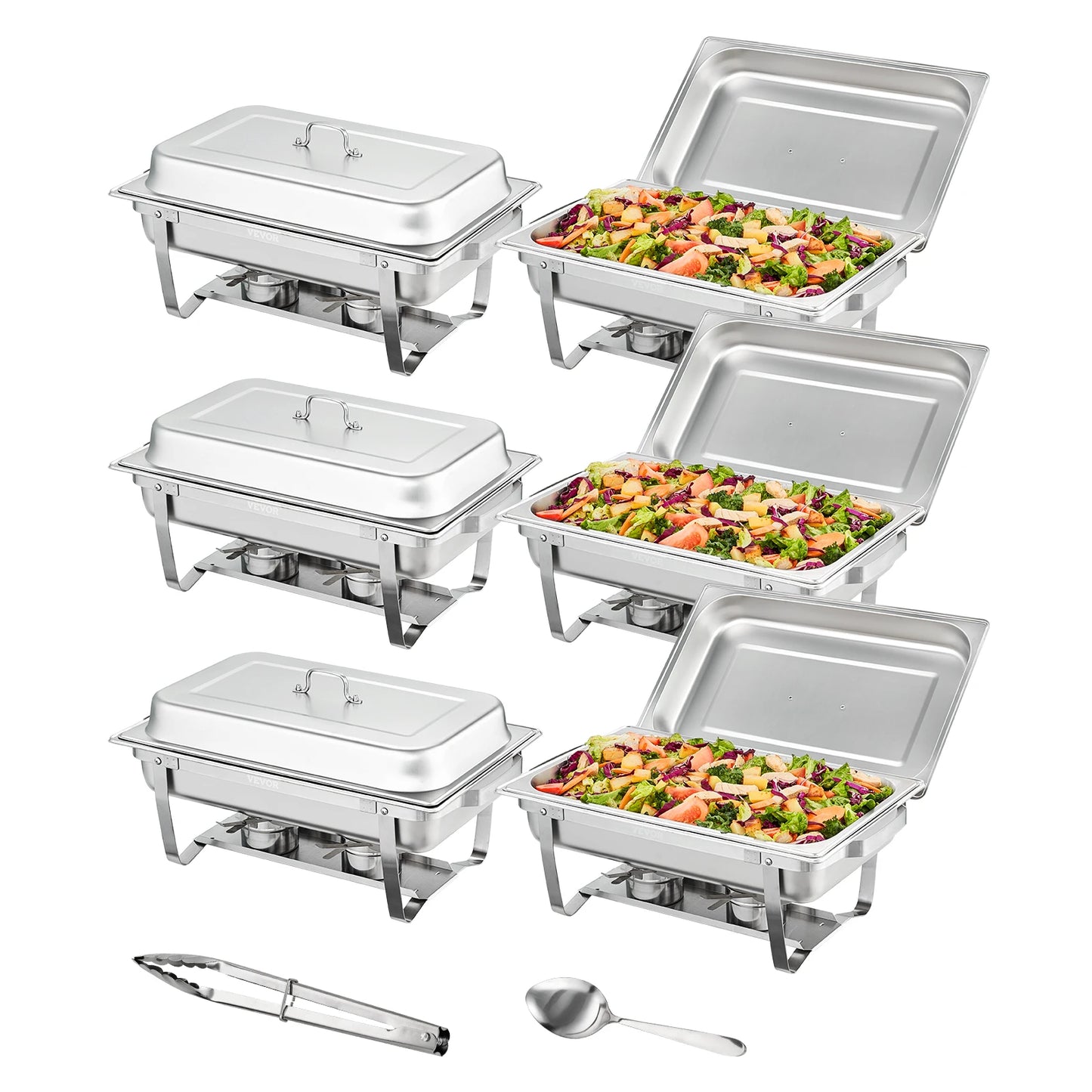 8QT Rectangle Chafing Dish 2/4/6 Packs w/ Full Size Pans Buffet Catering Warmer Server Folding Stand Fuel Holder Tray