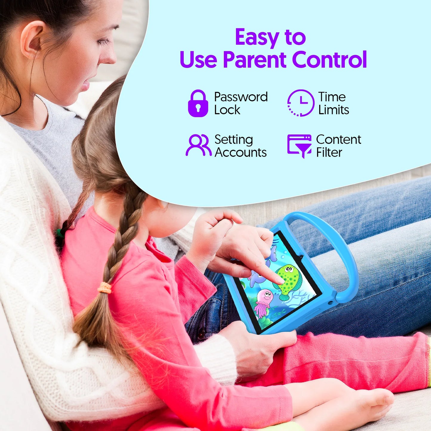 Android 13 tablet, 7-inch children's tablet, quad-core processor, 4GB (2G+2G-memory expansion) RAM+32GB ROM, with parental contr