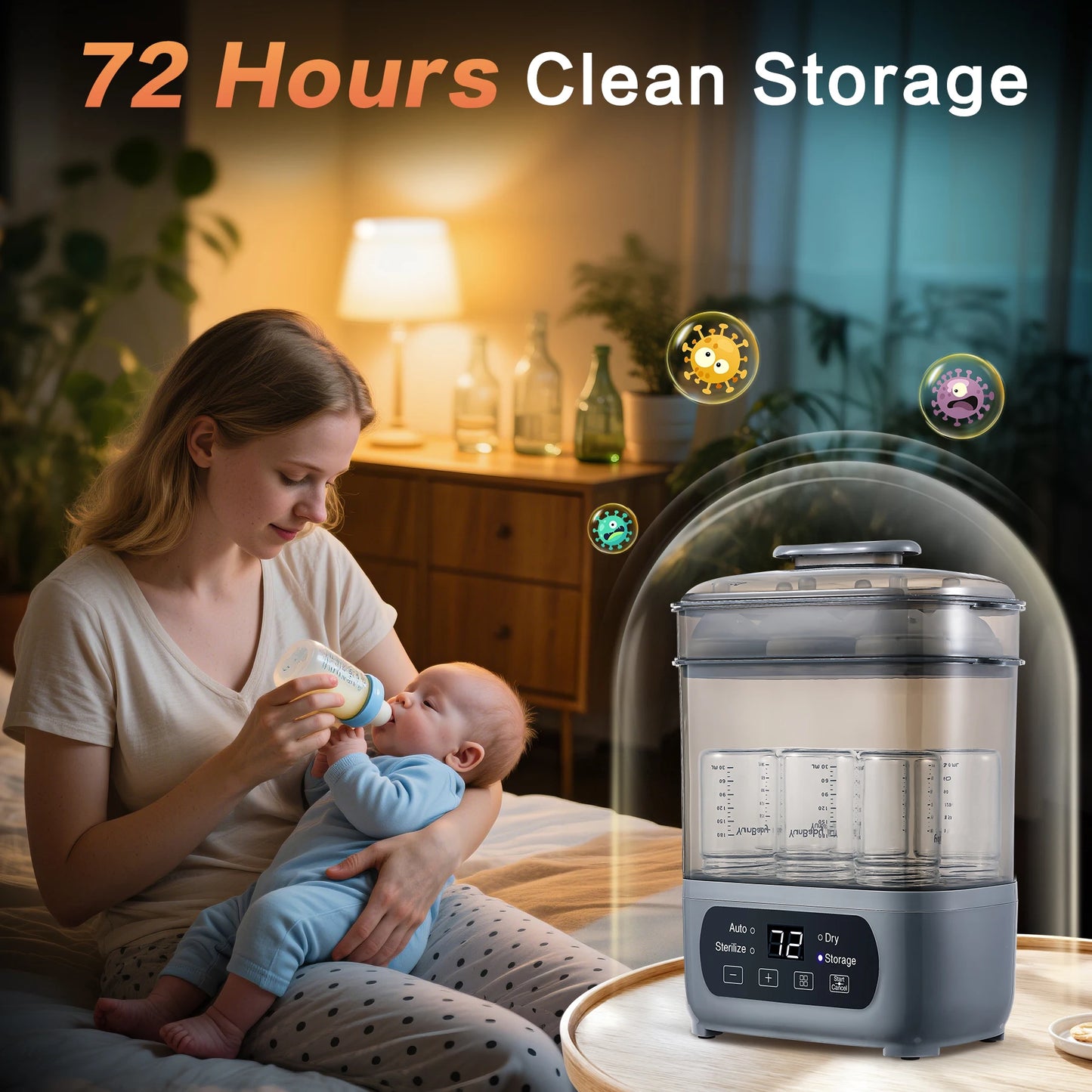 4in1 Electric Baby Bottle Steamer and Dryer with LED Touch Screen Universal Fit for All Bottles Auto Shut-Off Fast Sterilization
