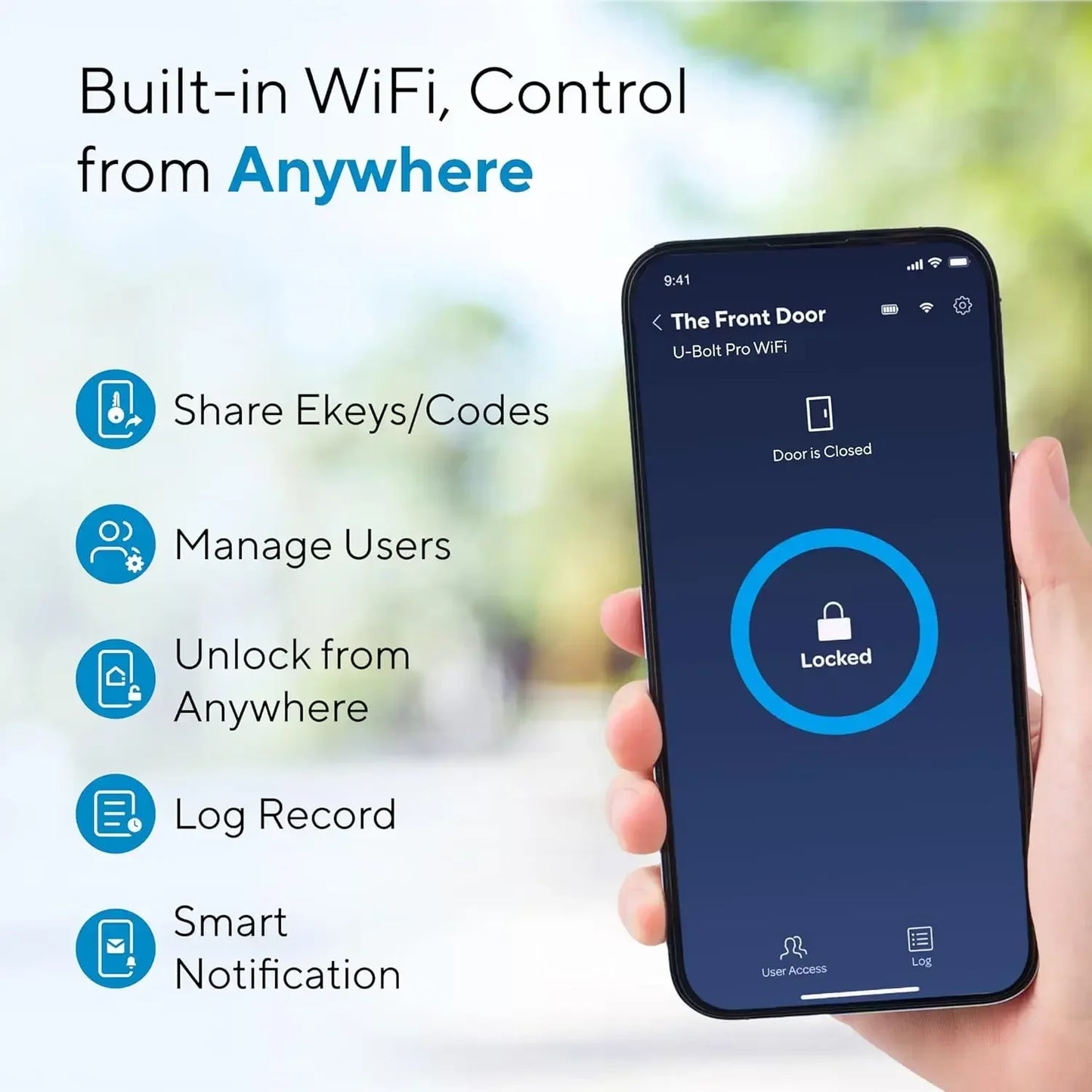 Smart Lock U-Bolt WiFi,Built-in WiFi Smart Door Lock with Door Sensor, Voice Control with Alexa, App Remote Access, Share Access