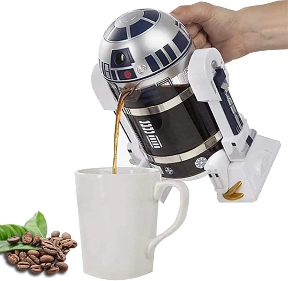 French Press Insulated 304 Stainless Steel Coffee Maker, 32 Oz Robot R2D2 Hand Home Coffee Presser, with Filter Screen for Brew