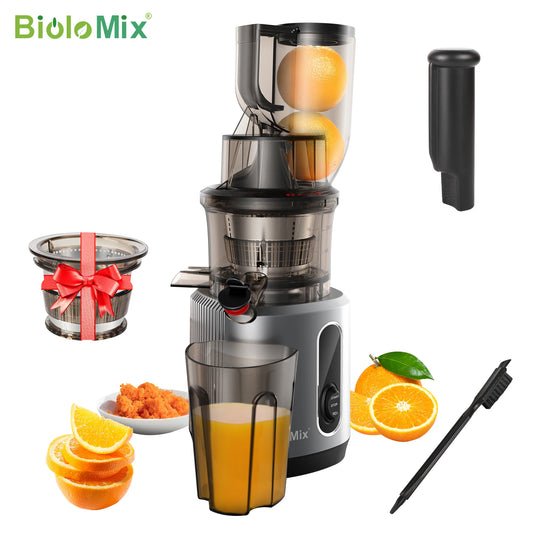 Cold Press Juicer with 75mm Feed Chute, 200W 40-65RPM Powerful Motor Slow Masticating Juice Extractor Fits Whole Fruits
