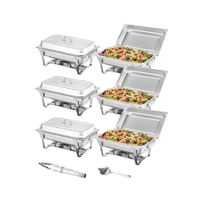 8QT Rectangle Chafing Dish 2/4/6 Packs w/ Full Size Pans Buffet Catering Warmer Server Folding Stand Fuel Holder Tray