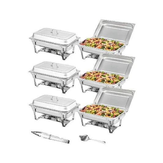 8QT Rectangle Chafing Dish 2/4/6 Packs w/ Full Size Pans Buffet Catering Warmer Server Folding Stand Fuel Holder Tray
