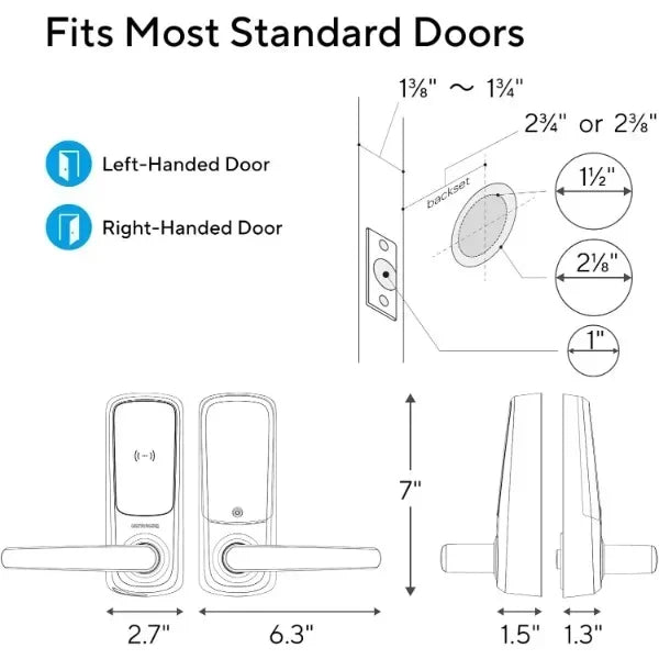 Latch 5 Built-in WiFi Smart Lock with NFC, 5-in-1 Keyless Entry Door Lock with Touch Digital Keypad, Smart Handle Lock
