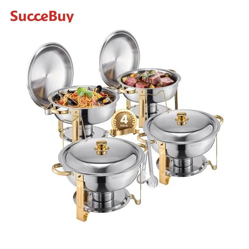 4 Pack Chafing Dish Buffet Set Stainless Steel Chafer with 4 Full Size Pan Round Catering Warmer Server for Party Banquets