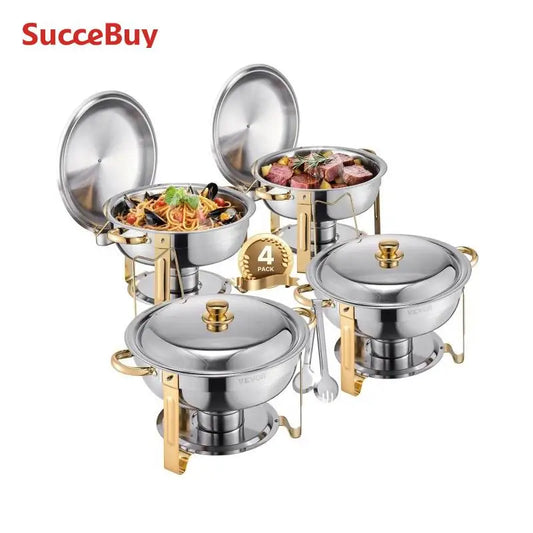 4 Pack Chafing Dish Buffet Set Stainless Steel Chafer with 4 Full Size Pan Round Catering Warmer Server for Party Banquets