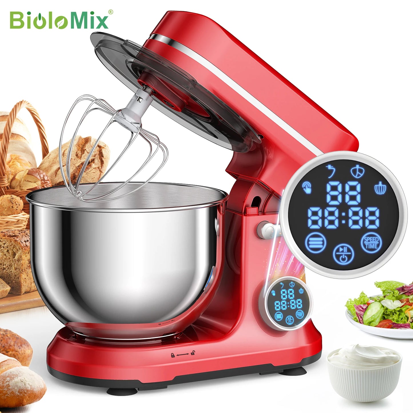 Kitchen Food Stand Mixer, 1200W 11-Speeds DC Motor, Digital OLED Screen, Electric Food Mixer with Dough Hook, Whisk
