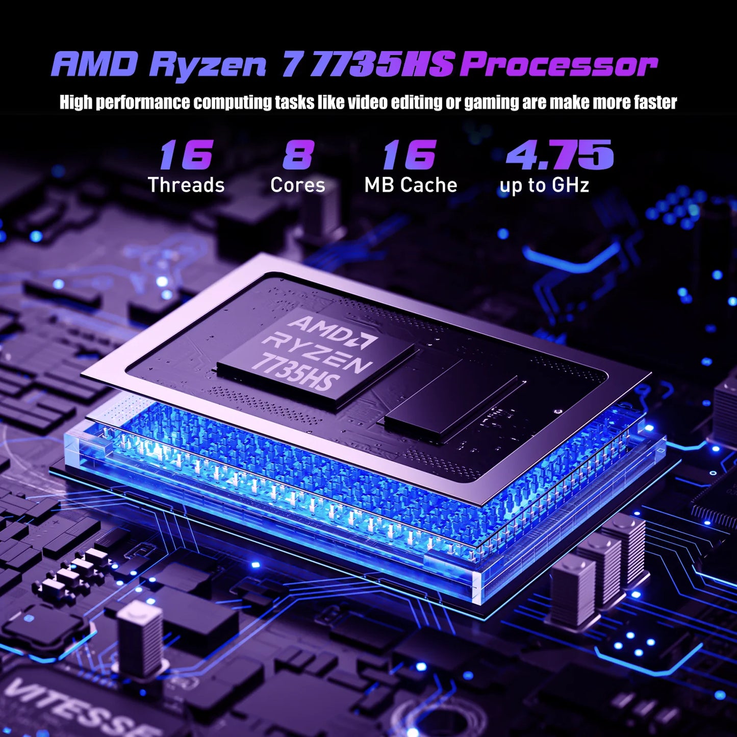 ACEMAGIC RX16 AMD Ryzen 7 7735HS 16" Ultra Slim 4400MAH Laptop 16GB LPDDR5 Ram 512GB Rom Windows 11Pro BT5.2 Wifi 6 Notebook
