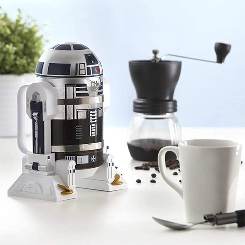 French Press Insulated 304 Stainless Steel Coffee Maker, 32 Oz Robot R2D2 Hand Home Coffee Presser, with Filter Screen for Brew