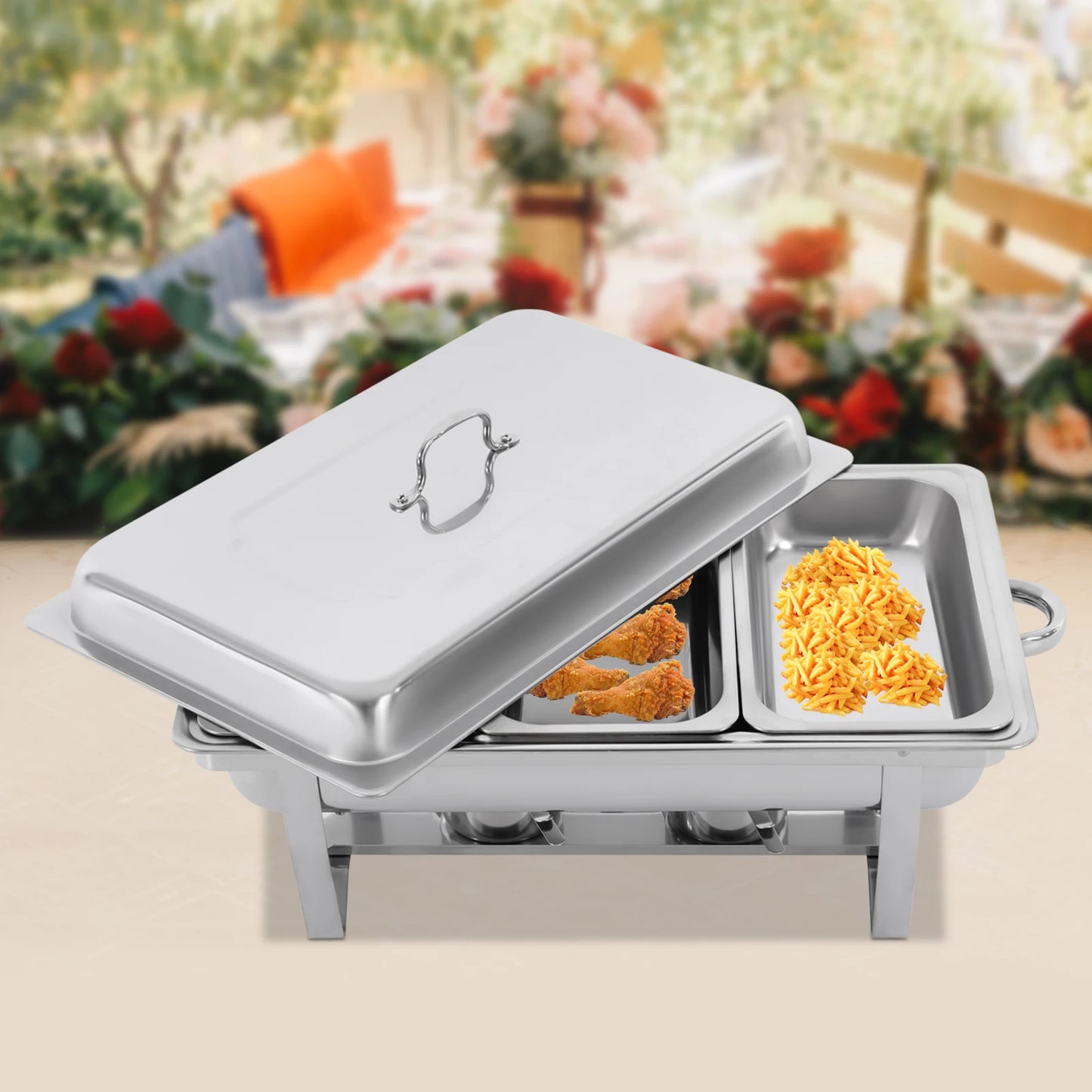 Self-Serve Three 0.66 Gal 410 Stainless Steel Chafing Dish Buffet Pan Set Frequent Warming Foldable House Hot Dish Pan