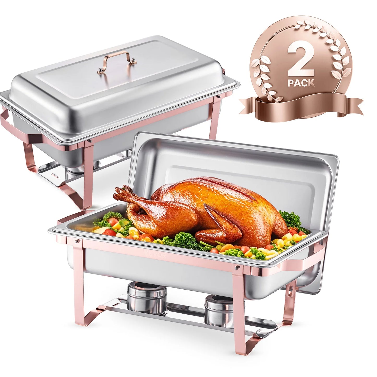 8QT Rectangle Chafing Dish 2/4/6 Packs w/ Full Size Pans Buffet Catering Warmer Server Folding Stand Fuel Holder Tray
