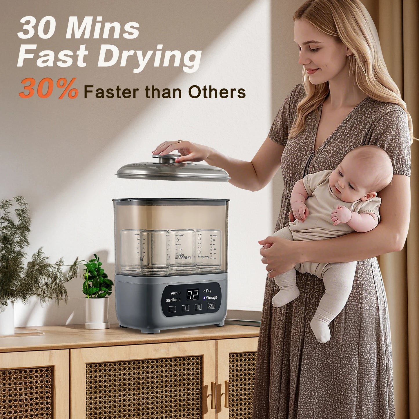 4in1 Electric Baby Bottle Steamer and Dryer with LED Touch Screen Universal Fit for All Bottles Auto Shut-Off Fast Sterilization