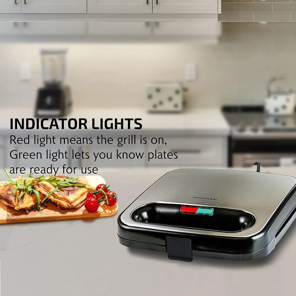 Electric Sandwich Maker Non-Stick Plates Indicator Lights Cool Touch Handle Space-Saving Design Easy Clean Perfect Dorms
