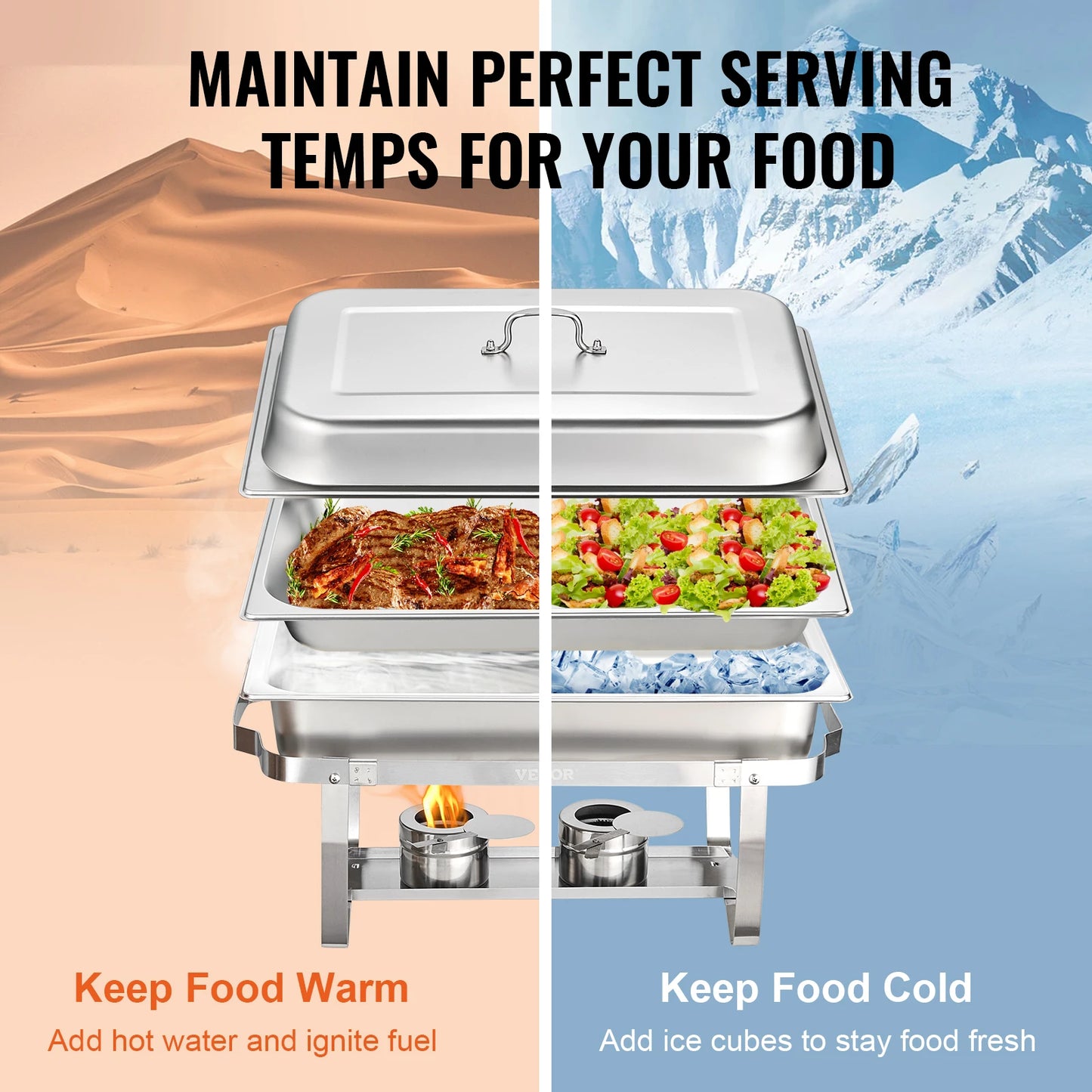 8QT Rectangle Chafing Dish 2/4/6 Packs w/ Full Size Pans Buffet Catering Warmer Server Folding Stand Fuel Holder Tray
