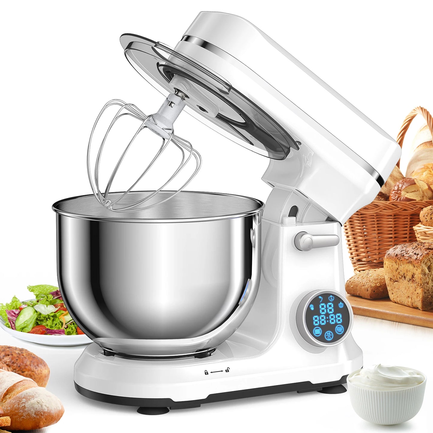 Kitchen Food Stand Mixer, 1200W 11-Speeds DC Motor, Digital OLED Screen, Electric Food Mixer with Dough Hook, Whisk