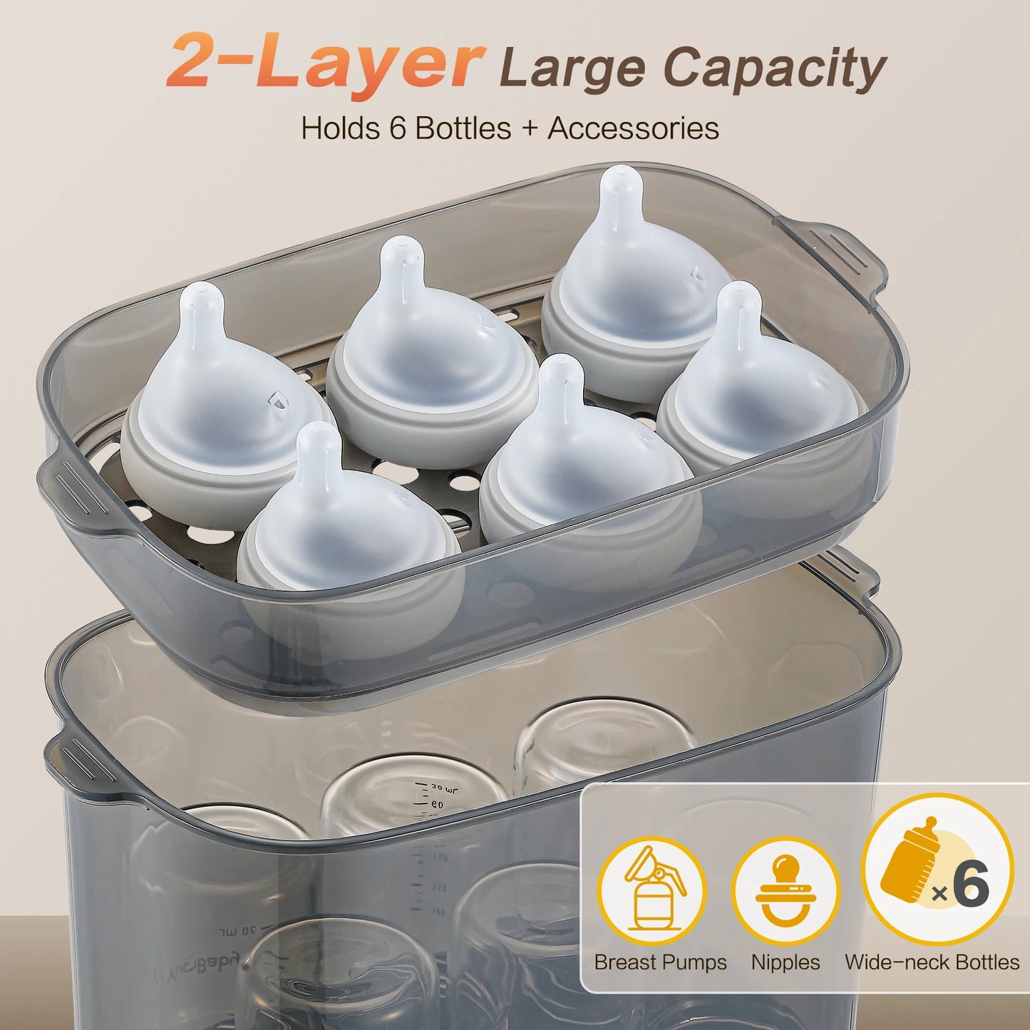 4in1 Electric Baby Bottle Steamer and Dryer with LED Touch Screen Universal Fit for All Bottles Auto Shut-Off Fast Sterilization