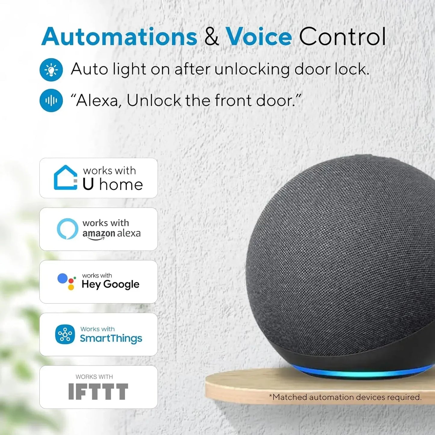 Smart Lock U-Bolt WiFi,Built-in WiFi Smart Door Lock with Door Sensor, Voice Control with Alexa, App Remote Access, Share Access