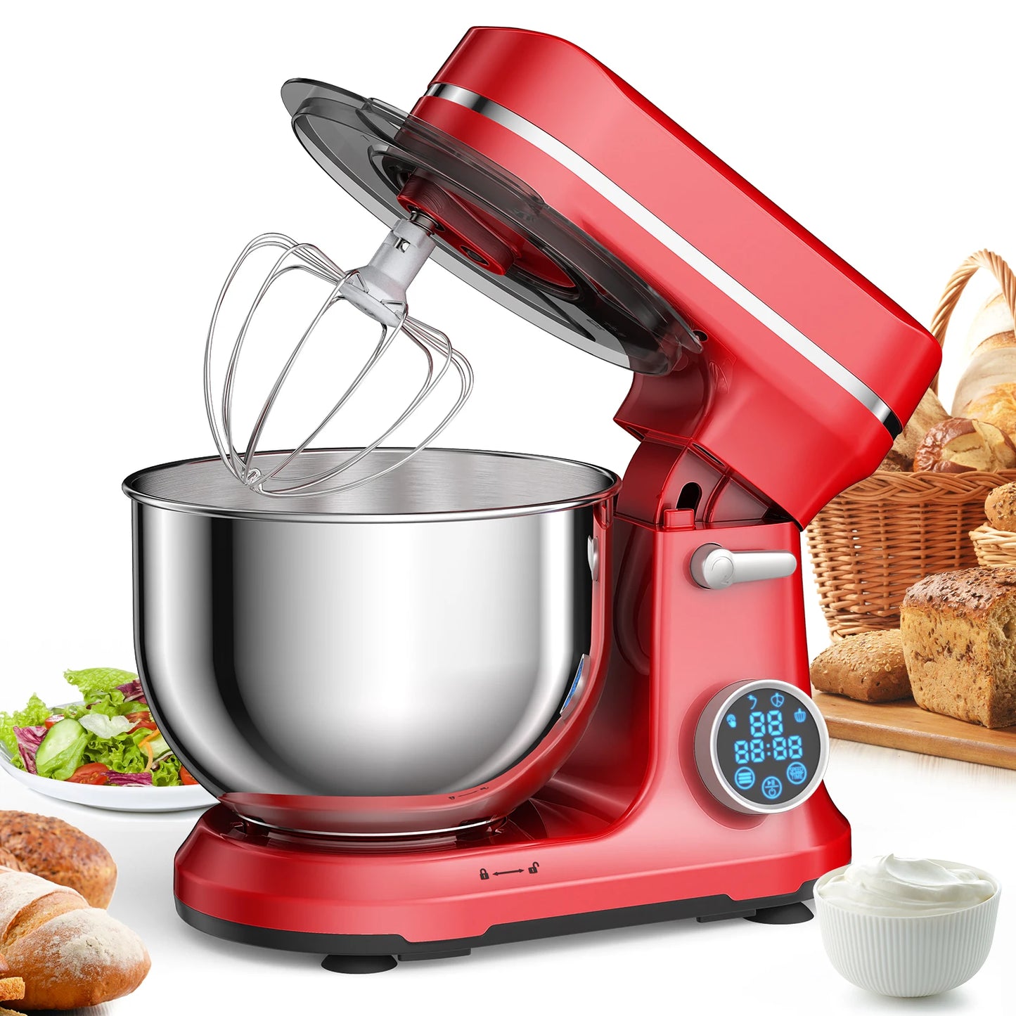 Kitchen Food Stand Mixer, 1200W 11-Speeds DC Motor, Digital OLED Screen, Electric Food Mixer with Dough Hook, Whisk