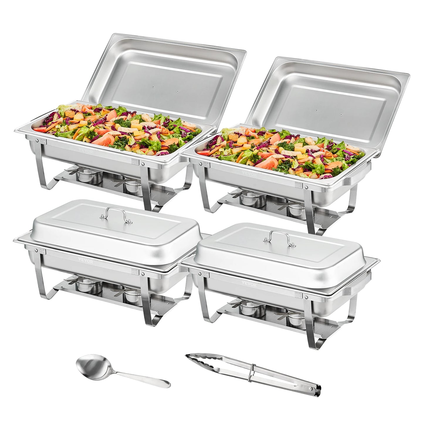 8QT Rectangle Chafing Dish 2/4/6 Packs w/ Full Size Pans Buffet Catering Warmer Server Folding Stand Fuel Holder Tray