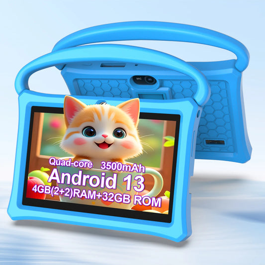 Android 13 tablet, 7-inch children's tablet, quad-core processor, 4GB (2G+2G-memory expansion) RAM+32GB ROM, with parental contr