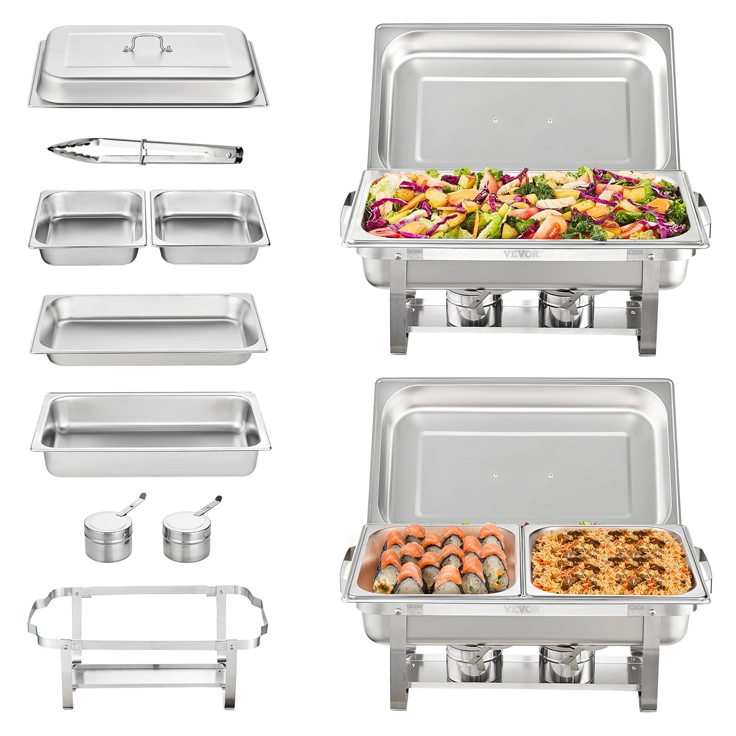 8QT Rectangle Chafing Dish 2/4/6 Packs w/ Full Size Pans Buffet Catering Warmer Server Folding Stand Fuel Holder Tray