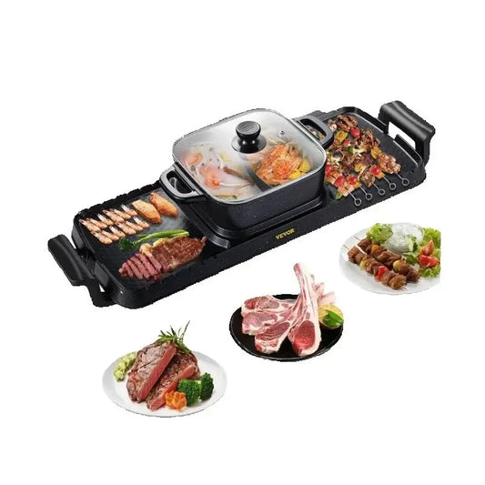 2in1 Electric BBQ Pan Grill Hot Pot Multifunction Home Portable Smokeless Nonstick Detachable Hot Pot Barbecue Plate