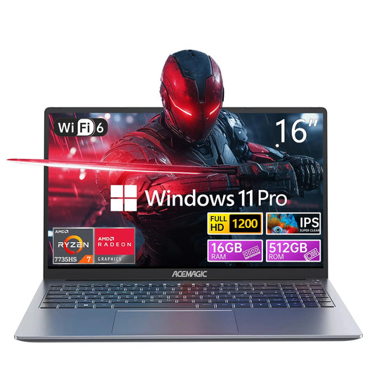ACEMAGIC RX16 AMD Ryzen 7 7735HS 16" Ultra Slim 4400MAH Laptop 16GB LPDDR5 Ram 512GB Rom Windows 11Pro BT5.2 Wifi 6 Notebook